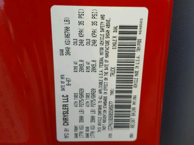 1D7HU18268S505677 - 2008 DODGE RAM 1500 S RED photo 10