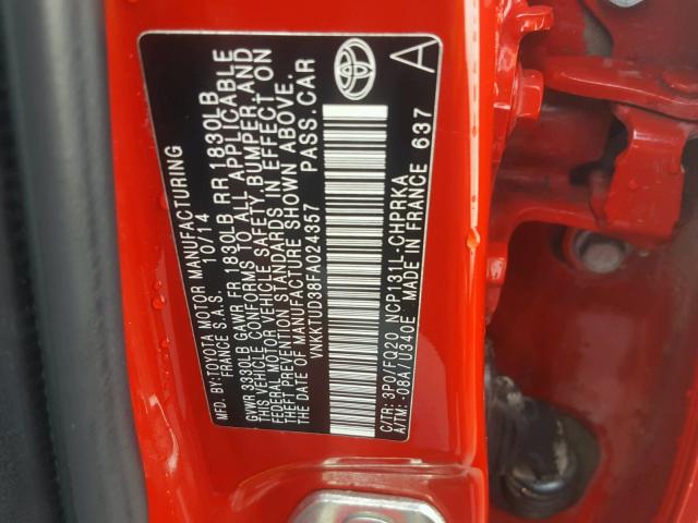 VNKKTUD38FA024357 - 2015 TOYOTA YARIS RED photo 10