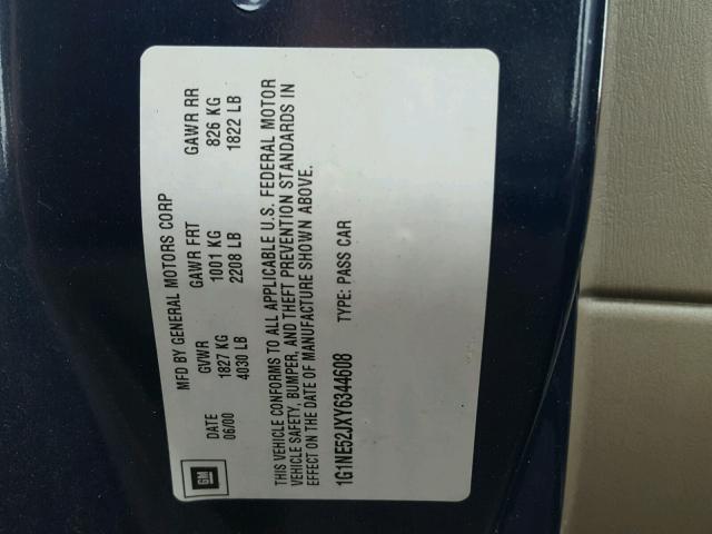 1G1NE52JXY6344608 - 2000 CHEVROLET MALIBU LS 蓝色 照片 10