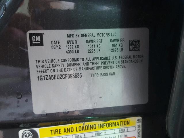 1G1ZA5EU2CF393636 - 2012 CHEVROLET MALIBU LS 黑色 照片 10