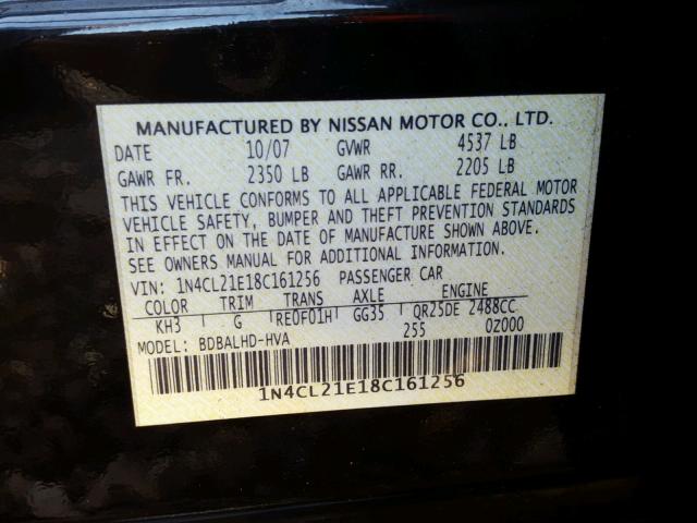 1N4CL21E18C161256 - 2008 NISSAN ALTIMA HYB BLACK photo 10