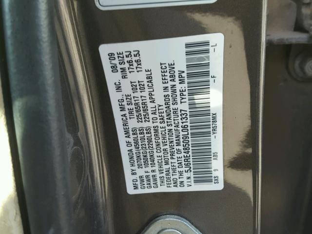 5J6RE48509L061337 - 2009 HONDA CR-V EX ყავისფერი ფოტო 10