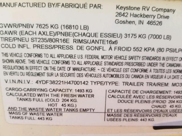 4YDF38221H4700142 - 2017 KEYSTONE MONTANA CREAM photo 10