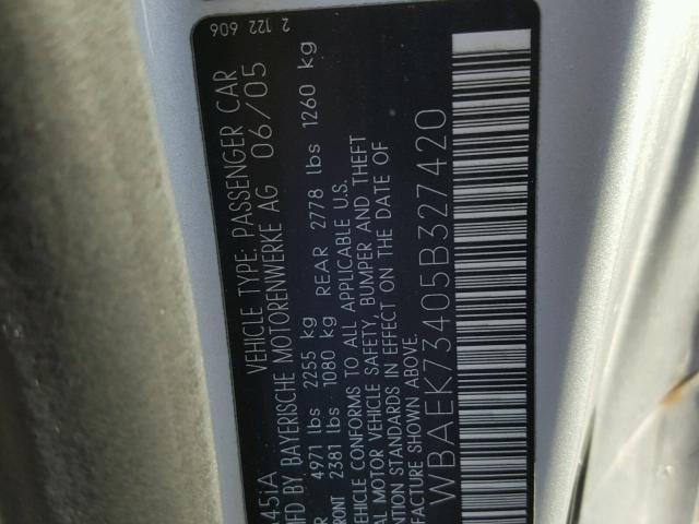 WBAEK73405B327420 - 2005 BMW 645 CI AUT SILVER photo 10