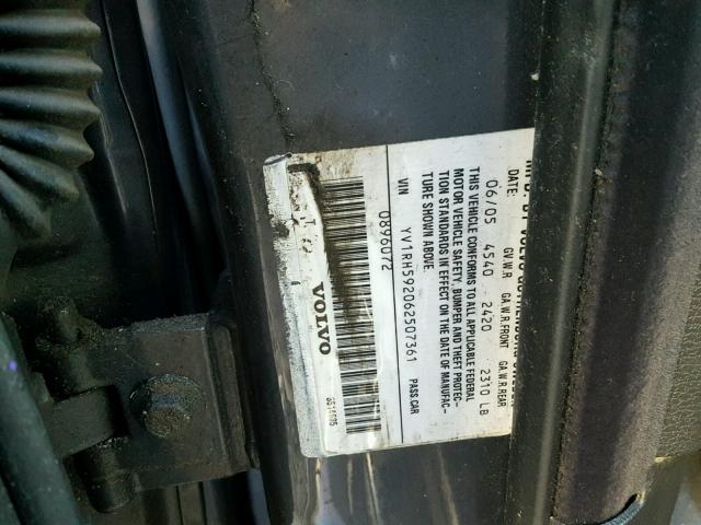 YV1RH592062507361 - 2006 VOLVO S60 2.5T GRAY photo 10