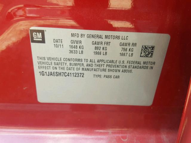 1G1JA6SH7C4112372 - 2012 CHEVROLET SONIC LS RED photo 10