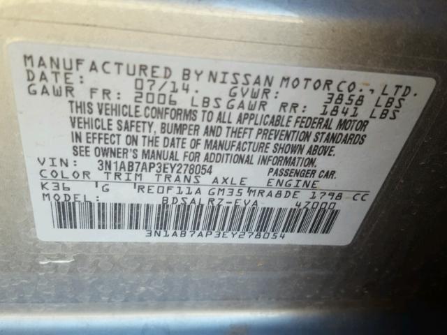 3N1AB7AP3EY278054 - 2014 NISSAN SENTRA S SILVER photo 10