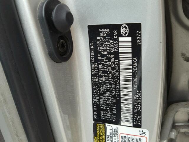 4T1BE32K75U004634 - 2005 TOYOTA CAMRY LE SILVER photo 10