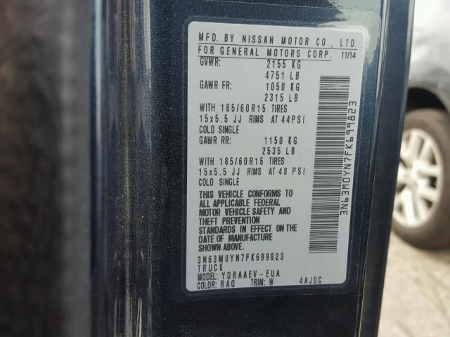 3N63M0YN7FK699823 - 2015 CHEVROLET CITY EXPRE BLUE photo 10