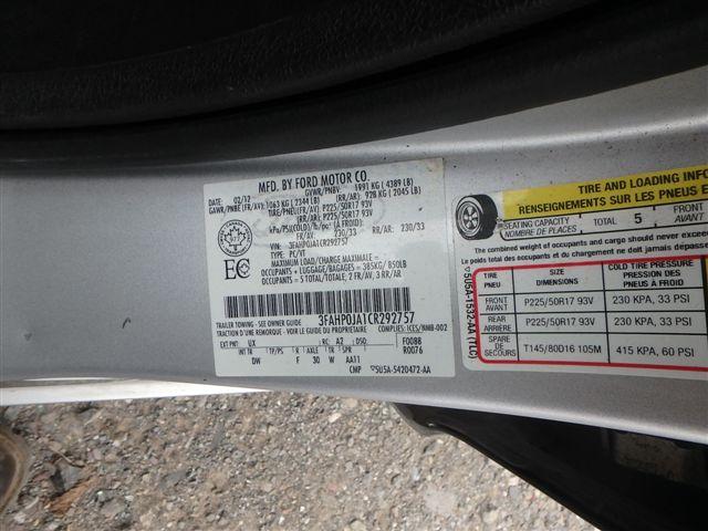 3FAHP0JA1CR292757 - 2012 FORD FUSION SEL GRAY photo 9