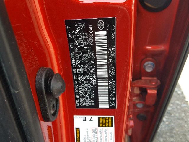 JTDKARFP3H3044566 - 2017 TOYOTA PRIUS PRIM 红色 照片 10