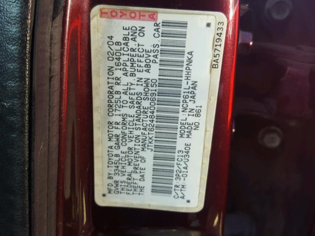 JTKKT624840069150 - 2004 TOYOTA SCION XA PURPLE photo 10