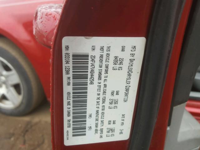 2D4FV47V46H442548 - 2006 DODGE MAGNUM SXT RED photo 10