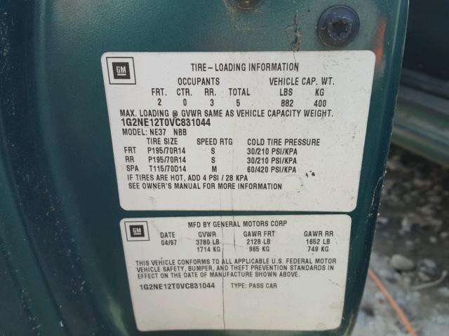 1G2NE12T0VC831044 - 1997 PONTIAC GRAND AM S მწვანე ფოტო 10