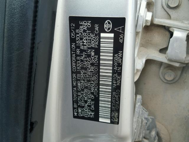 JTDKDTB35C1011094 - 2012 TOYOTA PRIUS C SILVER photo 10