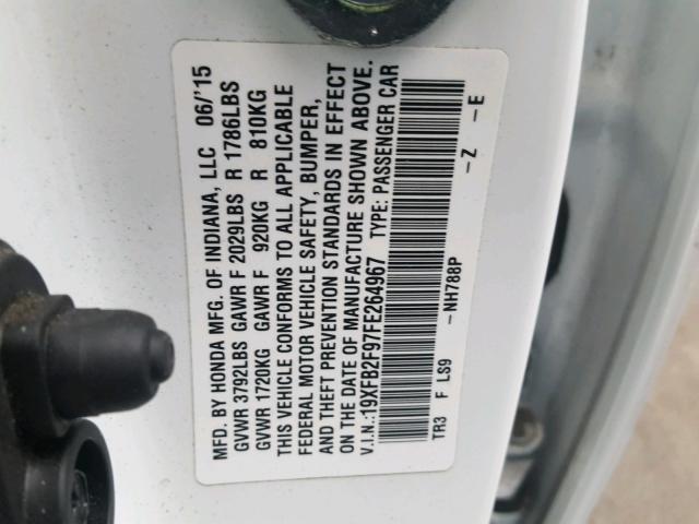 19XFB2F97FE264967 - 2015 HONDA CIVIC EXL 白色 照片 10