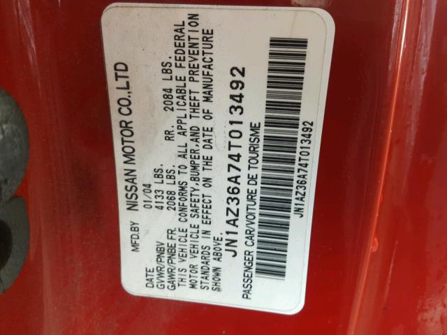 JN1AZ36A74T013492 - 2004 NISSAN 350Z ROADS RED photo 10