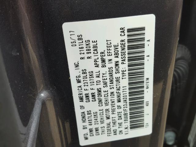 19UUB1F33JA001711 - 2018 ACURA TLX CHARCOAL photo 10