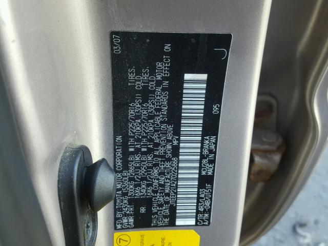 JTEEP21A270225868 - 2007 TOYOTA HIGHLANDER GOLD photo 10