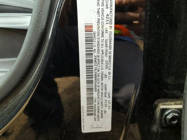 3VWDZ7AJ9BM054689 - 2011 VOLKSWAGEN JETTA SE BLACK photo 10