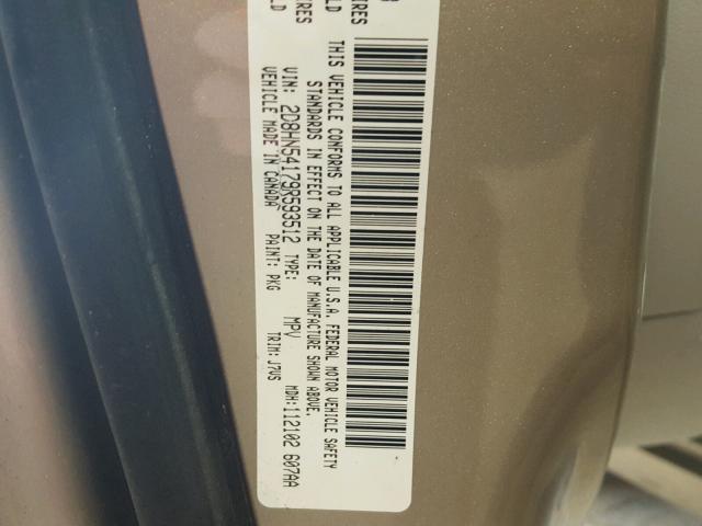 2D8HN54179R593512 - 2009 DODGE GRAND CARA TAN photo 10