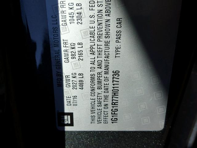 1G1FG1R77H0117736 - 2017 CHEVROLET CAMARO SS Gris foto 10