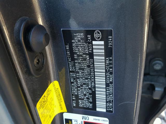 4T1BK3EK0BU629750 - 2011 TOYOTA CAMRY SE CHARCOAL photo 10