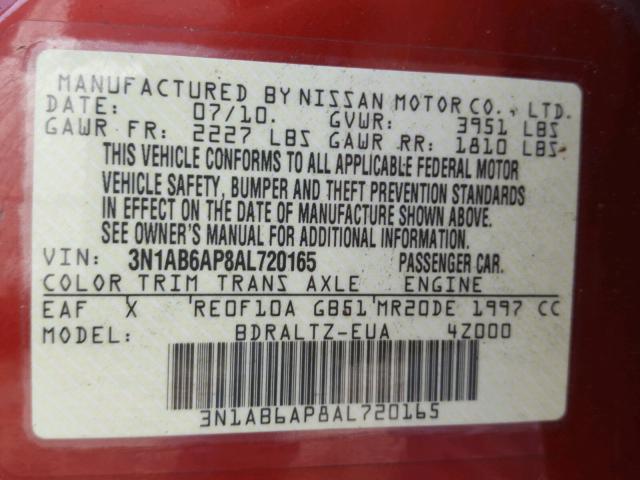 3N1AB6AP8AL720165 - 2010 NISSAN SENTRA 2.0 RED photo 10