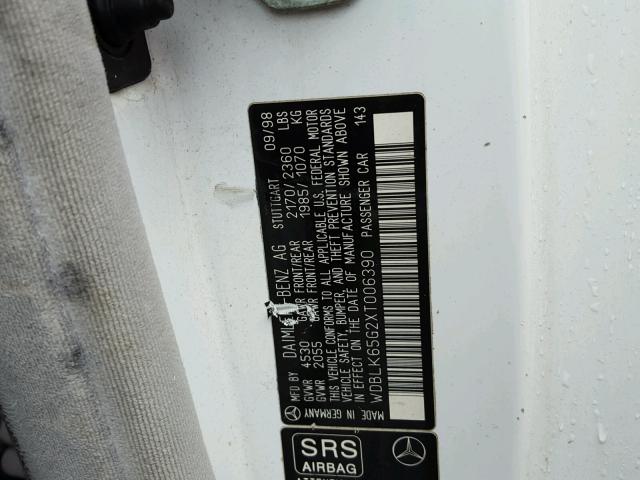 WDBLK65G2XT006390 - 1999 MERCEDES-BENZ CLK 320 WHITE photo 10