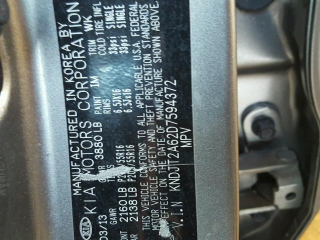 KNDJT2A62D7594372 - 2013 KIA SOUL + GRAY photo 10