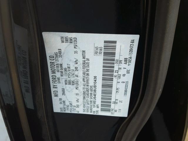 1FMEU64E08UB10436 - 2008 FORD EXPLORER E BLACK photo 10