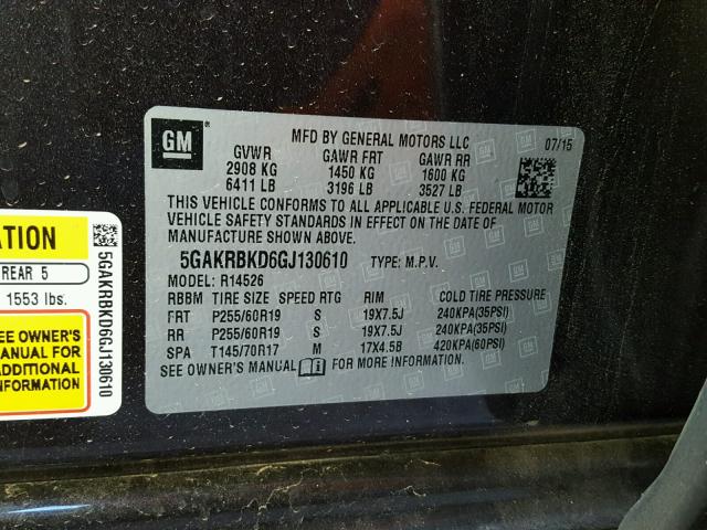 5GAKRBKD6GJ130610 - 2016 BUICK ENCLAVE იასამნისფერი ფოტო 10