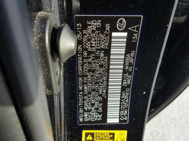 JTHKD5BH8D2153344 - 2013 LEXUS CT 200 BLACK photo 10