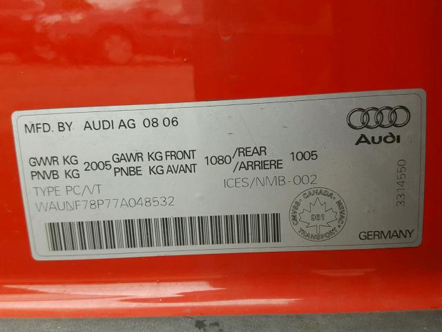 WAUNF78P77A048532 - 2007 AUDI A3 2.0 PRE RED photo 10