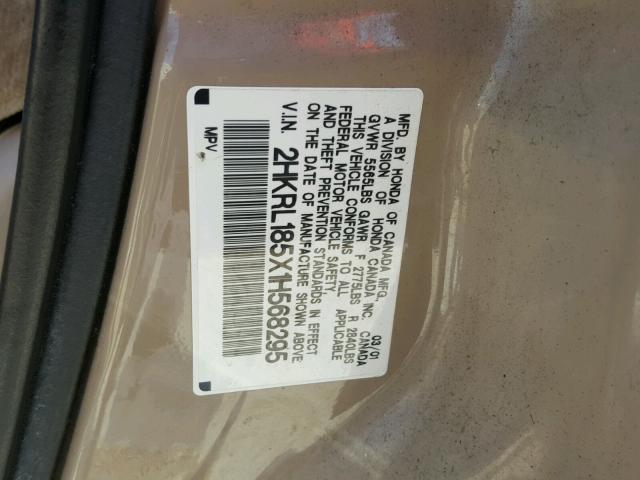 2HKRL185X1H568295 - 2001 HONDA ODYSSEY LX GOLD photo 10