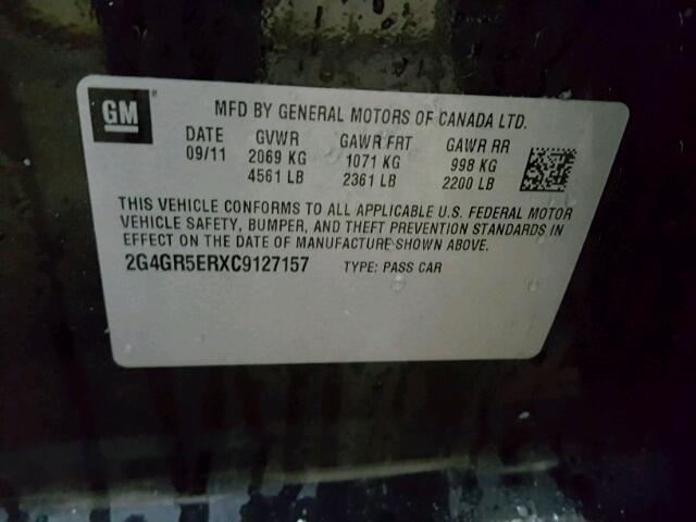 2G4GR5ERXC9127157 - 2012 BUICK REGAL BLACK photo 10