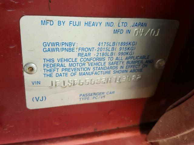 JF1SF65682H713682 - 2002 SUBARU FORESTER S წითელი ფოტო 10