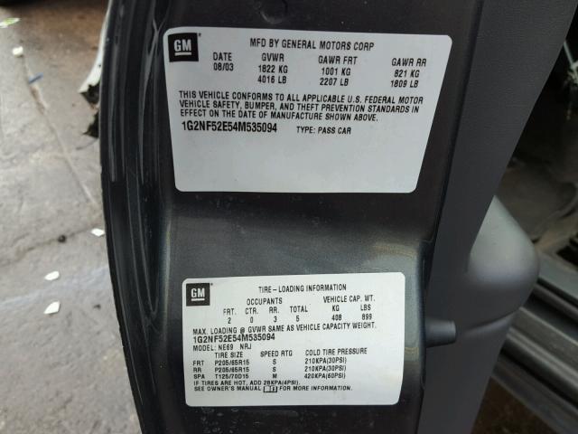 1G2NF52E54M535094 - 2004 PONTIAC GRAND AM S GRAY photo 10