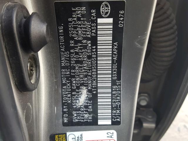 4T1BK36B85U058544 - 2005 TOYOTA AVALON XL GRAY photo 10