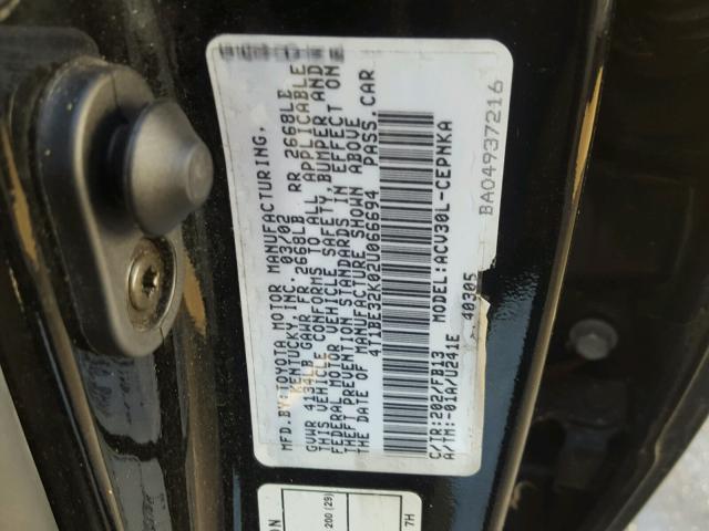 4T1BE32K02U066694 - 2002 TOYOTA CAMRY LE BLACK photo 10