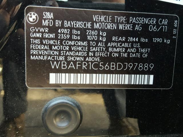 WBAFR1C56BDJ97889 - 2011 BMW 528 I BLACK photo 10