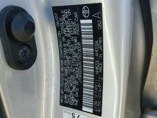 JTDKB20UX77673008 - 2007 TOYOTA PRIUS SILVER photo 10