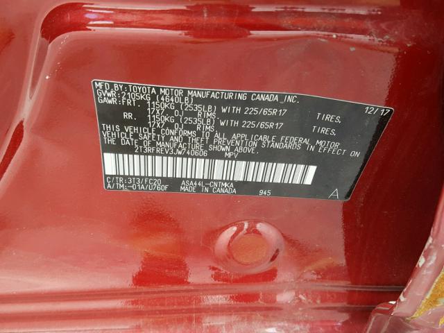 2T3RFREV3JW740606 - 2018 TOYOTA RAV4 ADVEN 红色 照片 10