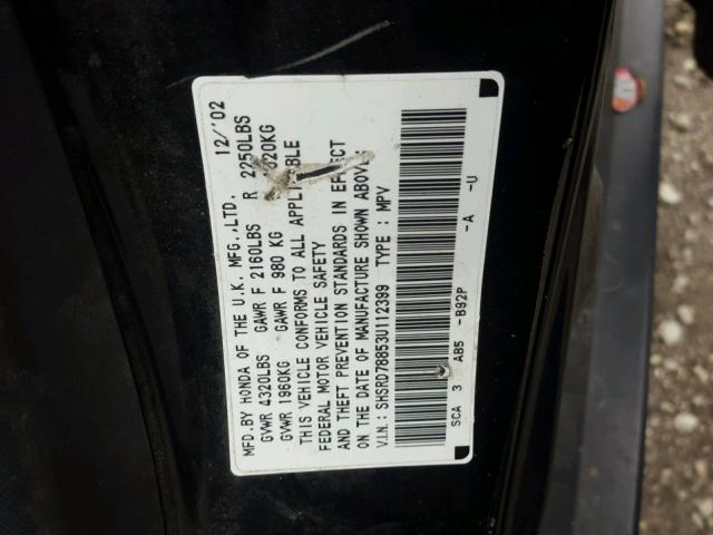 SHSRD78853U112399 - 2003 HONDA CR-V EX შავი ფოტო 10