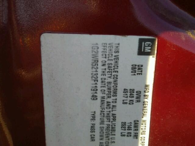 1G2WP52K43F162897 - 2003 PONTIAC GRAND PRIX MAROON photo 10