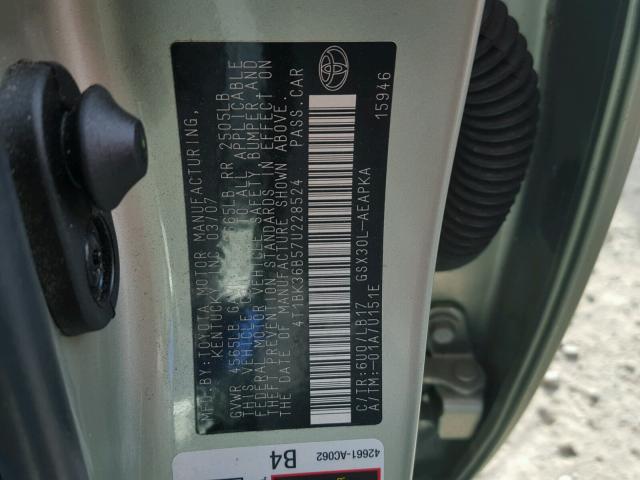 4T1BK36B57U228524 - 2007 TOYOTA AVALON XL GREEN photo 10