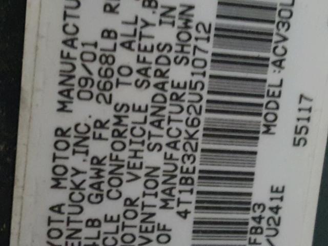 4T1BE32K62U510712 - 2002 TOYOTA CAMRY LE 绿色 照片 10