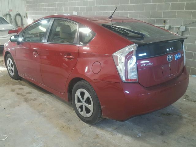 JTDKN3DU2C5506123 - 2012 TOYOTA PRIUS RED photo 3