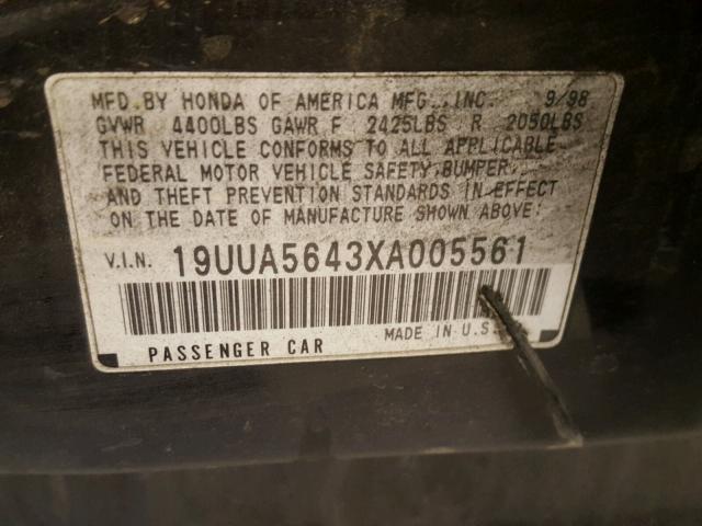 19UUA5643XA005561 - 1999 ACURA 3.2TL BLACK photo 10