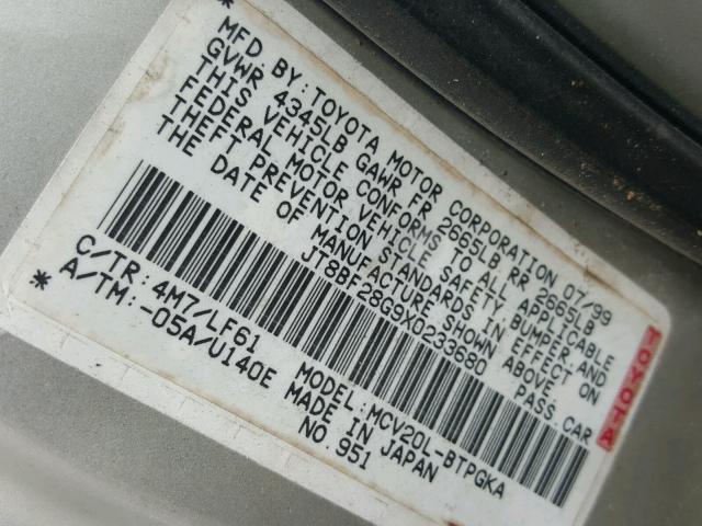 JT8BF28G9X0233680 - 1999 LEXUS ES 300 TAN photo 10